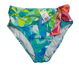 Bleu Rod Beattie Tied-Waist Bikini Bottoms Tropical Leaf Floral Size 10 New